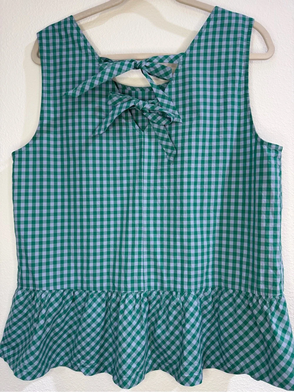 J.Crew Green Gingham Peplum Tank Top | Large - Picture 4 of 7